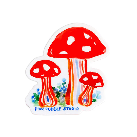 Mushroom Rainbow Watercolor Vinyl Sticker