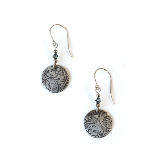 Sterling Silver Textured Circle Dangling Earrings