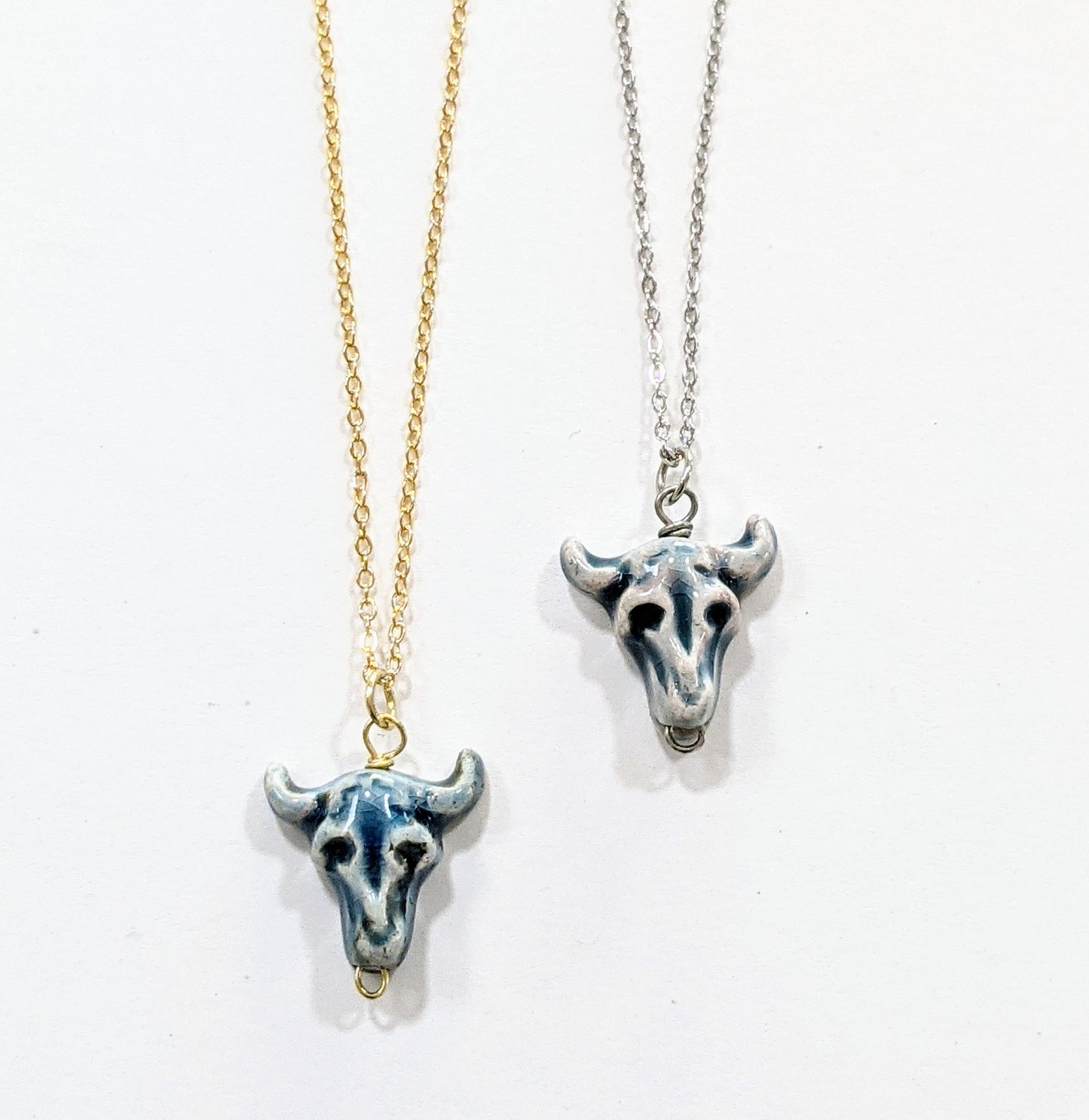 Blue steer skull charm handmade necklace