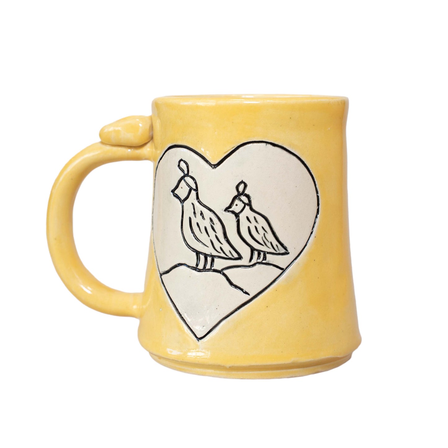 Quail Heart Hand Carved Ceramic Mug
