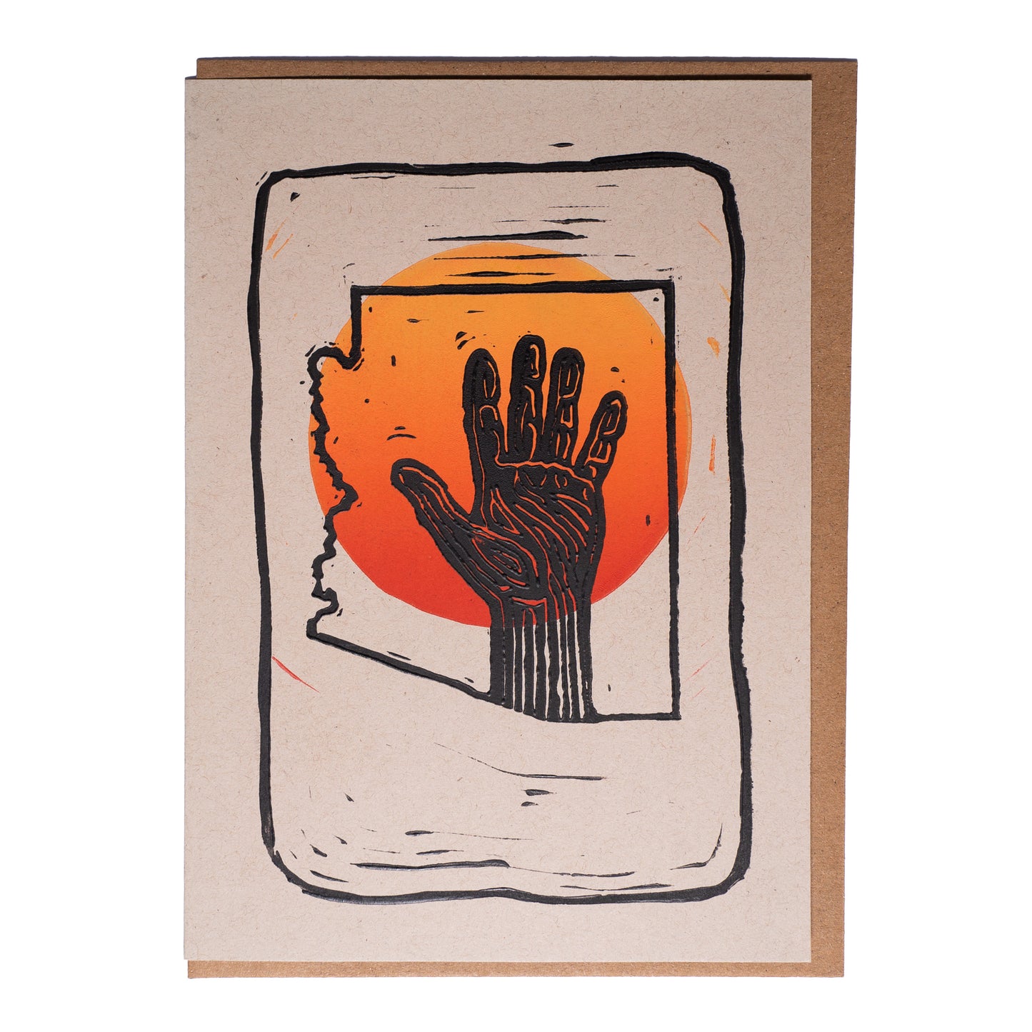 Hand Up Arizona Hand-pulled Linoleum Print Card