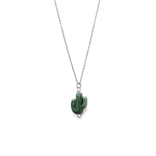 Saguaro Cactus Handmade Ceramic Charm Necklace