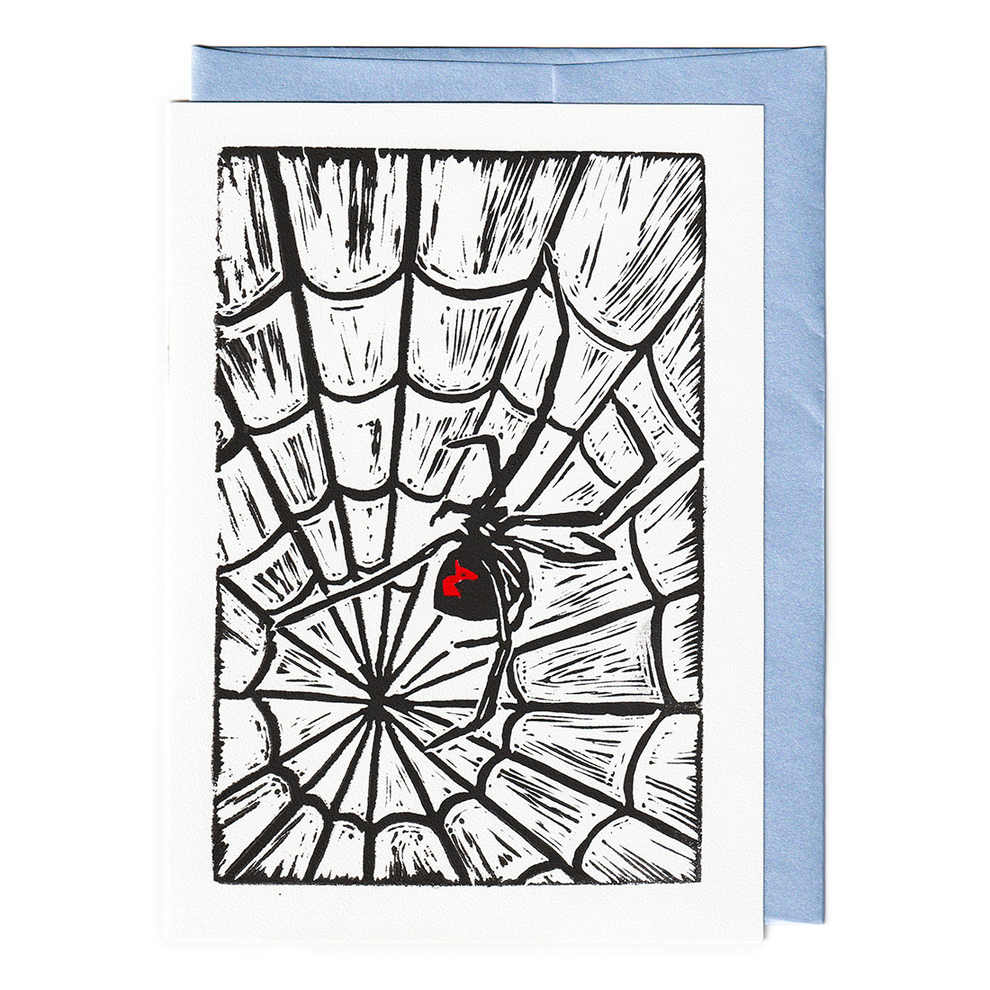 Black widow spider in a web print card