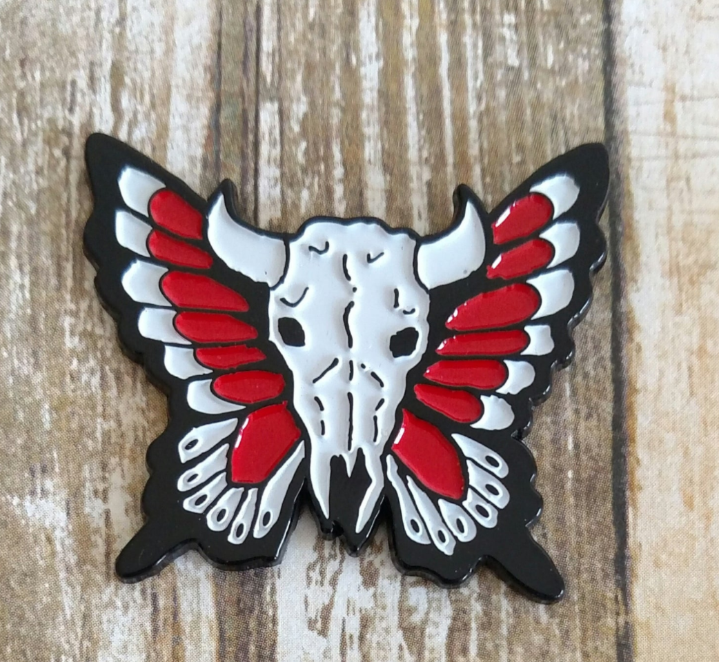 Cow Skull Butterfly enamel lapel pin