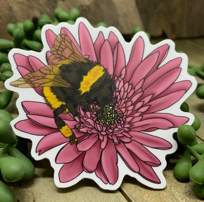 Bumblebee and Gerbera Daisy Vinyl Sticker