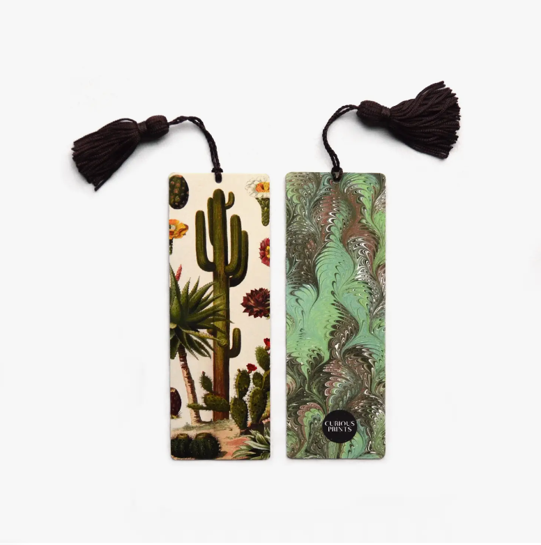 Botanical Cactus and Marbled Bookmark with Tassel