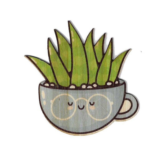 Succulent in a Tea Cup Wood Sticker