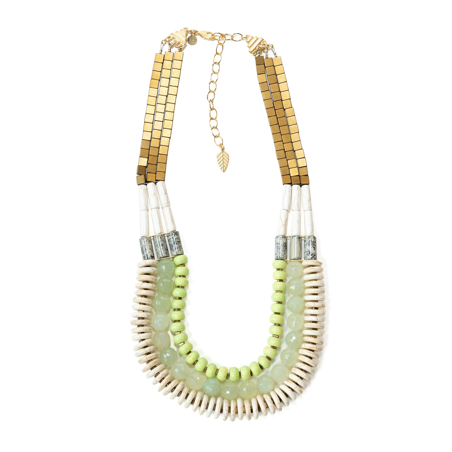 Triple Strand Necklace w/ Lime Green and White Beads