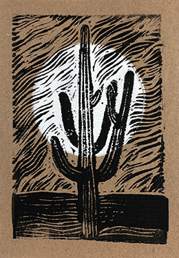 Saguaro Sunset linoleum hand-pulled card