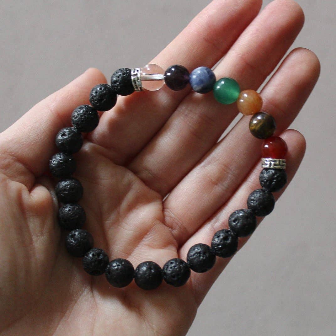 Seven Chakra Bracelet with Lava Beads