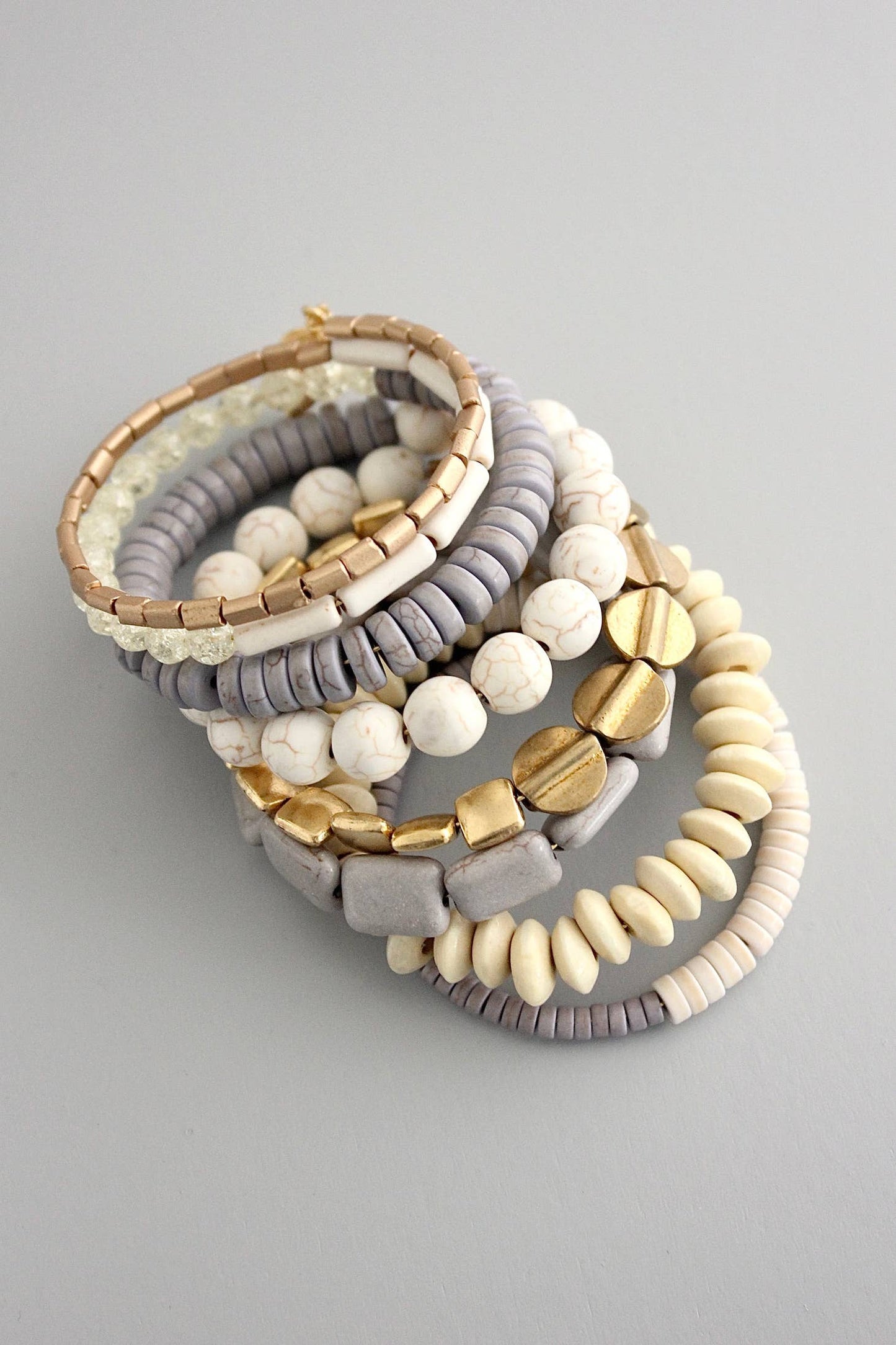 Gray, White, and Brass Wrap Bracelet