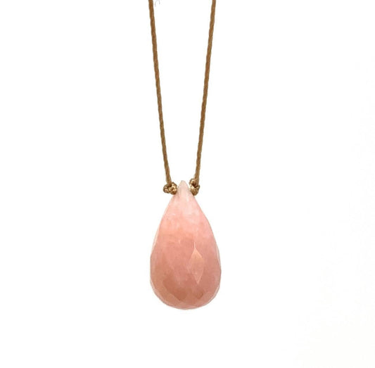 Pink Opal Faceted Briolette Teardrop Necklace