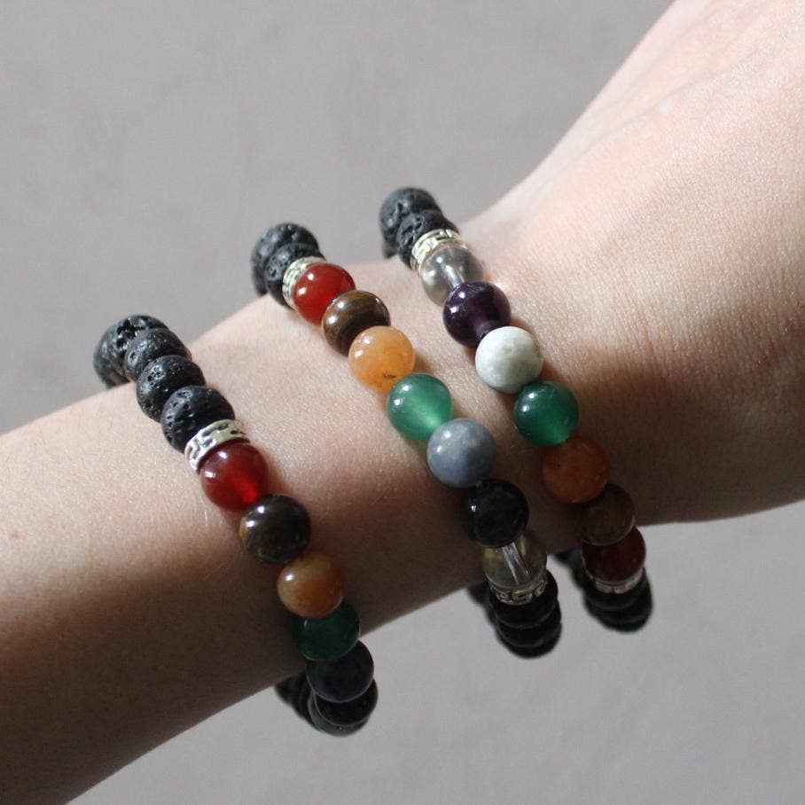 7 Chakra Bracelet with Rhodonite Beads, For Men & Women
