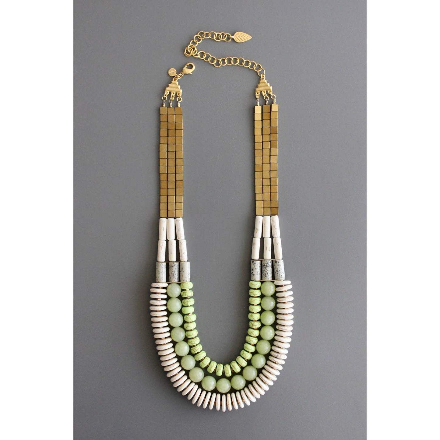 Triple Strand Necklace w/ Lime Green and White Beads