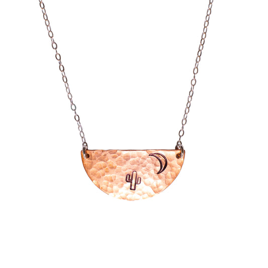 Copper Desert Scene on Sterling Silver Chain Necklace
