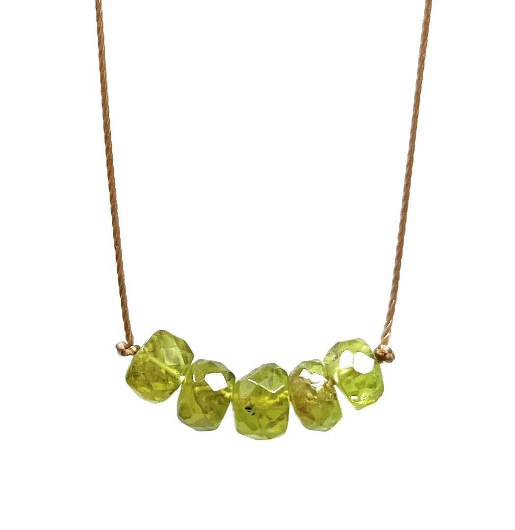 Peridot Faceted Rondelle Bar Necklace