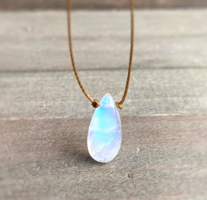 Rainbow Moonstone Faceted Teardrop Necklace