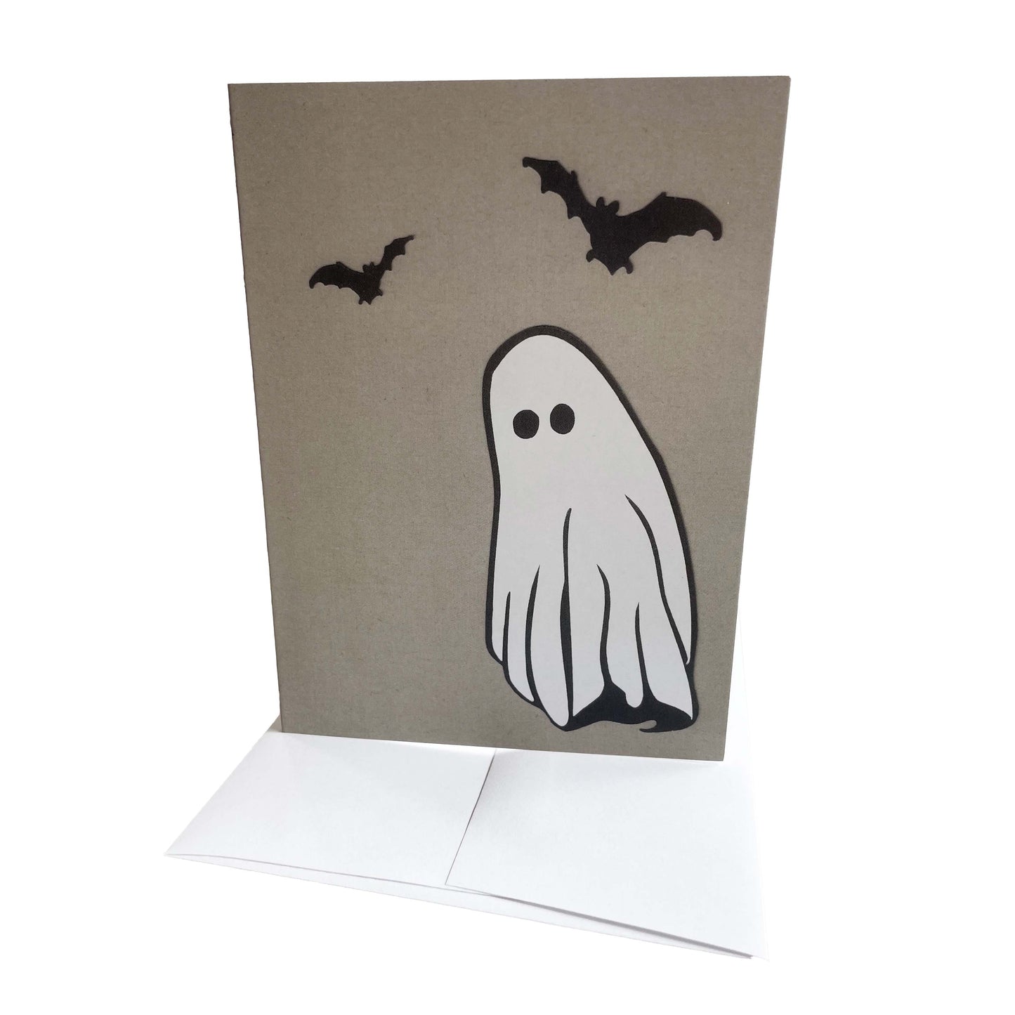 Spooky Ghost and Bats Handmade Cut Paper Card