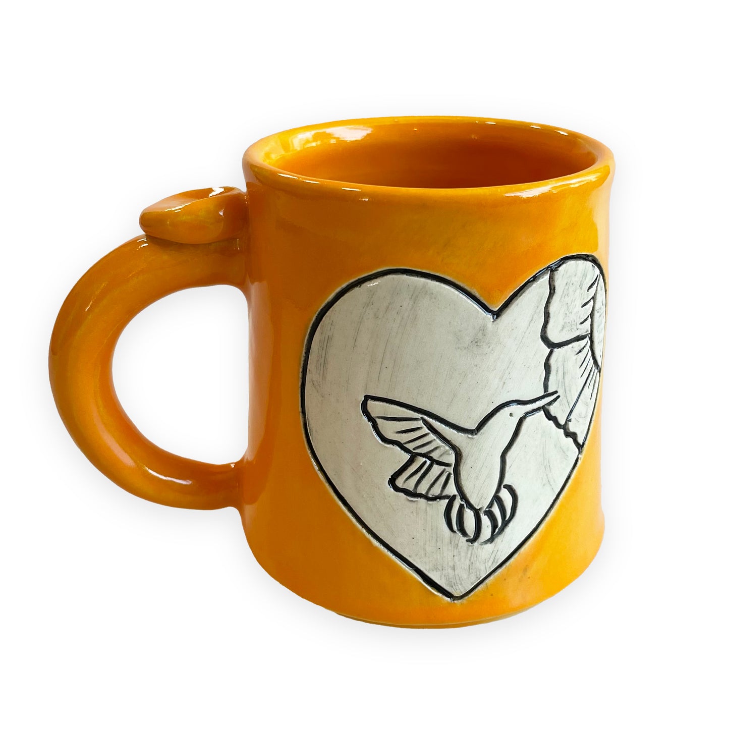 Humming Bird Heart Hand Carved Ceramic Mug