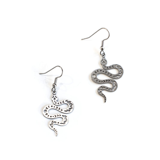 Moon Phases Snake Stainless Steel Charm Earrings